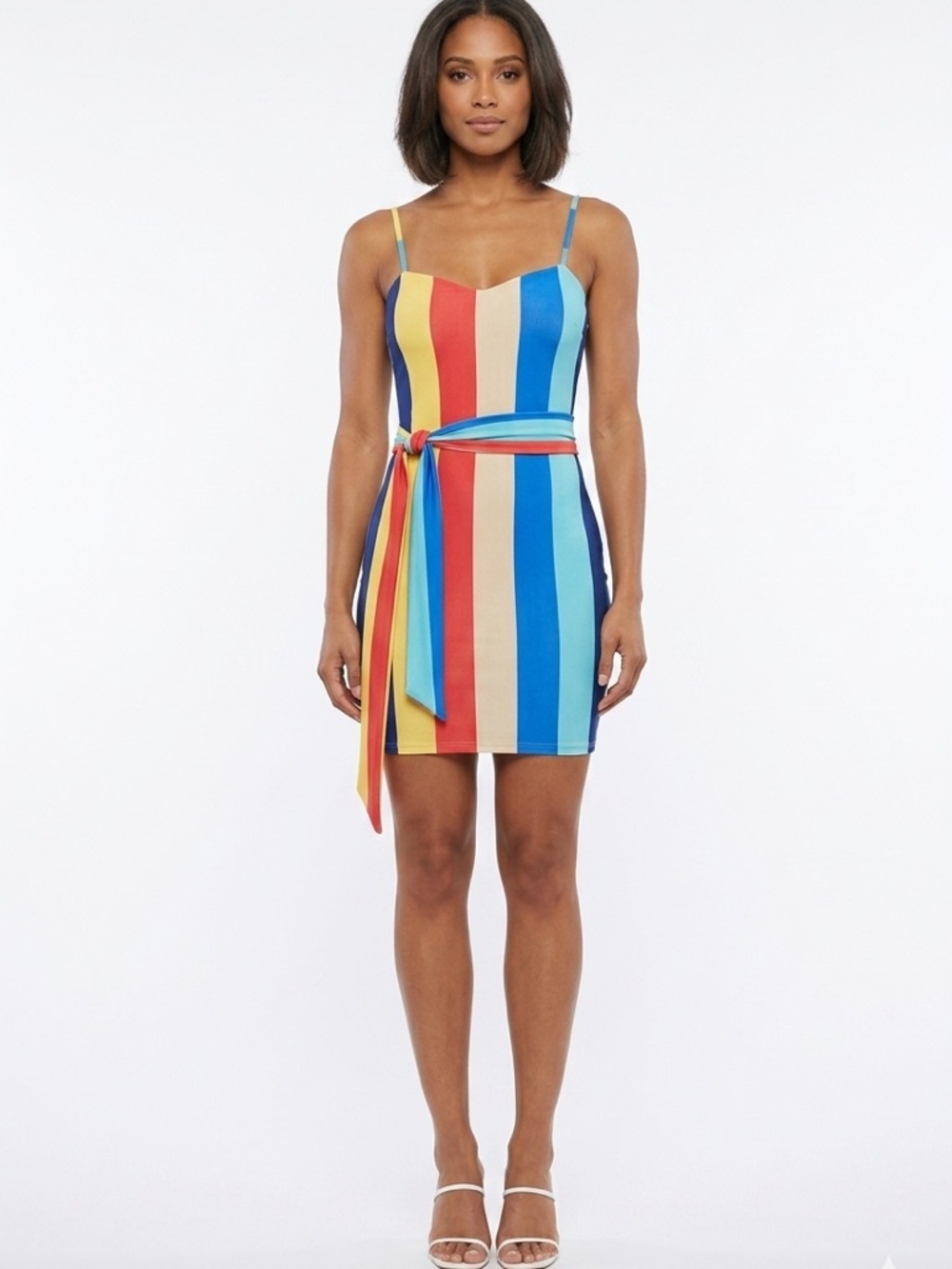 Monaco Colorblock Stripe Bodycon Dress Size Medium With Waist Tie